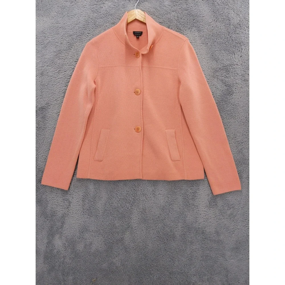 Talbots Cardigan Sweater Jacket Womens M Pink Pure Italian‎ Merino Wool